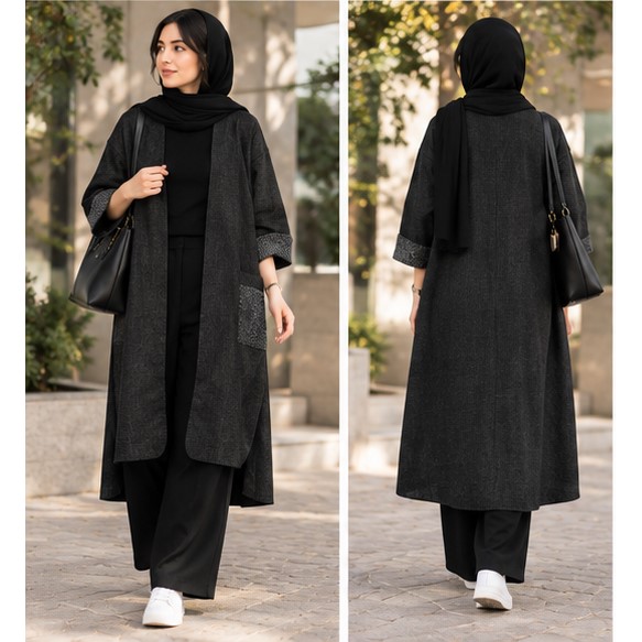 مانتو پاییزی بلند آستین سه ربع