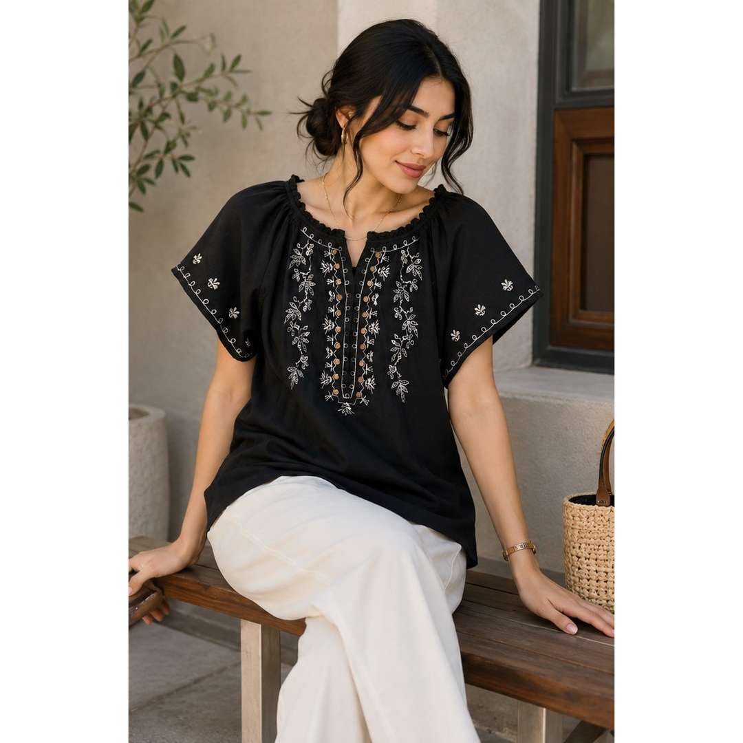 بلوز گلدوزی زنانه یقه کش
